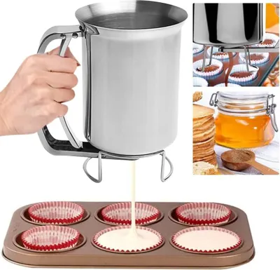 Produktbild von Pfannkuchenteigspender aus Edelstahl, Teigspender-Ausgießer, Crêpe-Teig-Trichter, Kuchenspender, Trichter-Teig-Backwerkzeug für Pfannkuchen, Muffins