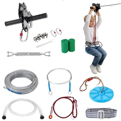 Immagine prodotto di Zipline VEVOR, zip line per bambini da 24,38 m, kit zip line per bambini e adulti fino a 226,8 kg, kit zip line da cortile con sistema di freno a molla migliorato, zip line per giardino, uso esterno, ecc.