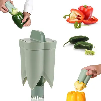 Produktbild von Paprikaentkerner, Paprika Kernentferner für Paprikaschoten und Chili, 2-in-1 Design, ABS, kompakt, Grün