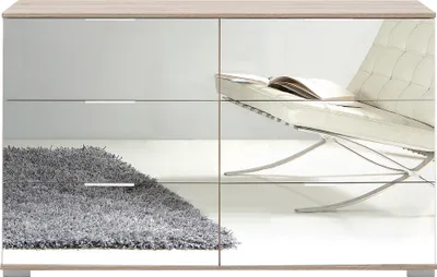 Produktbild von Schlafzimmer Kommode mit 6 Schubladen in Eiche sägerau Nb. mit Spiegelfront ELSTRA-43, B/H/T ca. 130/83/41 cm
