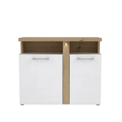 Productafbeelding van FORTE Tuluza commode met 2 deuren, gemaakt van houtvezel, wit/combinatie met "Artisan Eik"