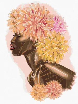 Zdjęcie produktu dla Zuty - Painting by Numbers - AFRICAN WOMAN WITH COLOURFLOWERS, 40x50 cm, bez ramy i bez wyłączenia płótna