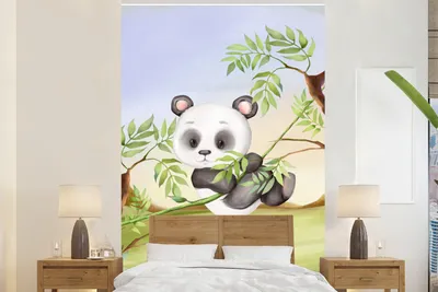 Produktbild von MuchoWow® Fototapete für Wohnzimmer oder Schlafzimmer Wandtapete Vinyl Motivtapete Dschungel - Panda - Tiere - 225x350 cm - Schlafzimmer tapete