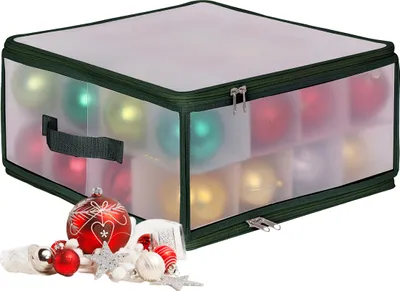 Zdjęcie produktu dla Pudełko do przechowywania bombek świątecznych Relaxdays, 32 bombki, wys. x szer. x gł.: 18 x 36 x 36 cm, tworzywo sztuczne, tektura, pudełko na bombki, przezroczyste/zielone
