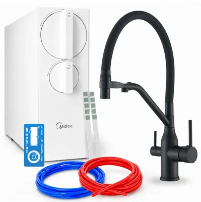 Imagen del producto de Grifo de cocina con filtro de agua, sistema de filtración por ósmosis inversa Ari, 800 GPD, latón, cartucho cerámico, giratorio 360 grados, aireador, color  mate