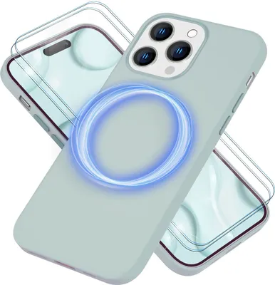 Produktbild von MagSafe Hülle mit 2x Schutz Glas für iPhone 14 Pro, Easy Clean Silikon Cover Grün