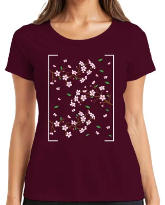 Produktbild von Kirschblüten Sakura Zweige Frühling Japanisch Blütenmuster Stil Damen T-Shirt, Burgundy, L