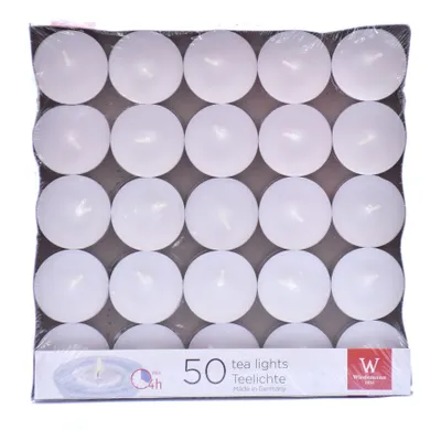 Zdjęcie produktu dla Wiedemann 580931.004 Teelicht  - weiß, 50 Stück, Metallhülle