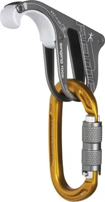 Sicherungsgerät Rama Set von singing rock; silberne und goldene Farben; geeignet für Klettern; mit Karabiner und Sicherungsautomatik.