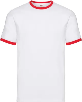 Produktbild von Fruit of the Loom Valueweight Ringer T-Shirt Farbe: weiß/rot Größe: 2XL