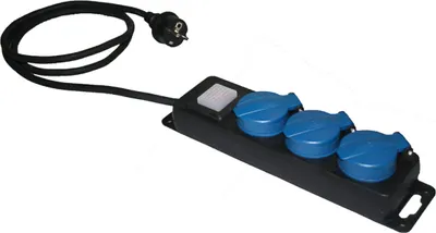 Zdjęcie produktu dla Solera V1049 - Gniazdo wielokrotne IP44 z 3 gniazdami z pokrywami i przedłużaczem kabla H05RR-F 3G1.5 o długości 1,5 m.