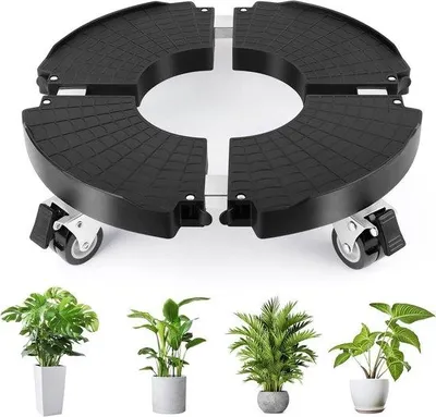 Image de Chariot à fleurs, diamètre 35 - 48 cm, supports pivotants pouvant supporter jusqu'à 150 kg, modèle rond avec roues pivotantes à 360° pour grands pots de fleurs, pour l'intérieur et l'extérieur