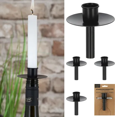 Produktbild von Stabkerzenhalter Flascheneinsatz 4er Set Metall schwarz 7x8cm Kerzenständer Stabkerzen Flaschenkerzenhalter