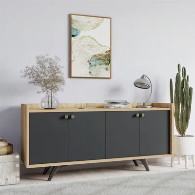 Image de Skye Decor, Piran, console, anthracite, panneaux de particules 100 % mélaminés, 150 x 40 x 75 cm