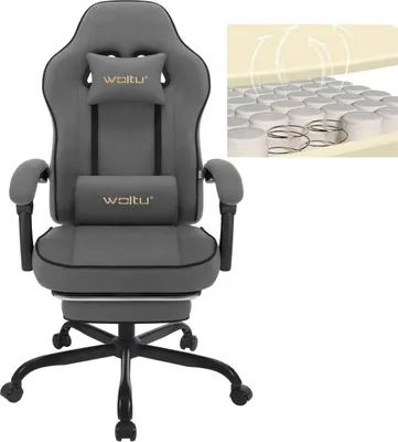 A gaming chair is shown next to a diagram illustrating its internal spring system.