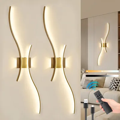 Produktbild von 100CM Gold LED Touch-Wandleuchten Innen Großes Wiederaufladbare kabellos mit Fernbedienung (2 Stück) für Wohnzimmer Schlafzimmer Korridor Treppen
