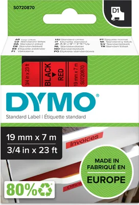 Produktbild von DYMO Original D1-Etikettenband | schwarz auf rot | 19 mm x 7 m | selbstklebendes Schriftband | für LabelManager-Beschriftungsgerät