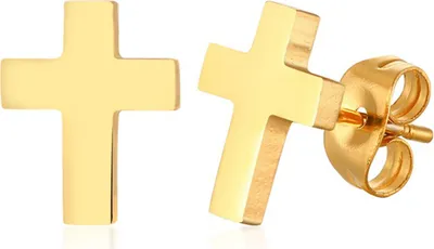Produktbild von Ohrstecker Kreuz Männer: Ohrringe Edelstahl in Silber, Schwarz oder Gold Gold