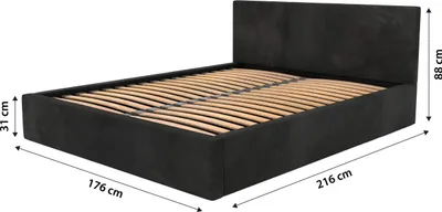 Obrázek produktu pro Muralo Čalouněná postel do ložnice Čalouněná postel s podnožkou Postel s čalouněným čelem Manželská postel 160x200 Postel s úložným prostorem Černá