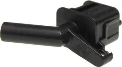 A black plastic nozzle with a connector attached, isolated on a white background.