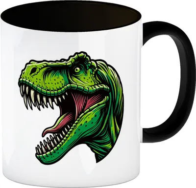 Produktbild von Grüner T-Rex Dinosaurier Kaffeebecher in schwarz