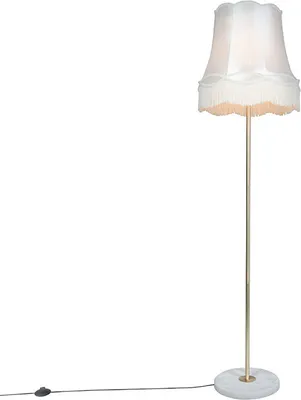 Produktbild von Retro Stehleuchte Messing mit Granny Schirm Creme 45 cm Kaso