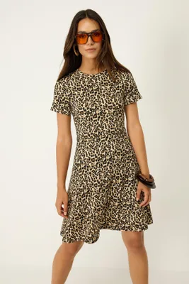 Produktbild von Minikleid mit Leopardenmuster und Rundhalsausschnitt, Leopard, M