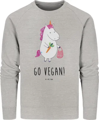 Produktbild von Mr. & Mrs. Panda Baumwoll Sweatshirt Einhorn Vegan Größe M - Heather Grey - Geschenk, Gesund Leben, Rohkost, Veganer, Pullover, Sweater, Pulli, Veganismus, essen, Unicorn