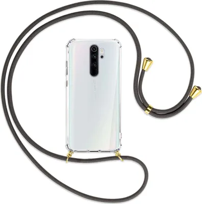 Produktbild von Handykette Backcover-Schutzhülle mit Band (Metall goldfarben) für Xiaomi Redmi Note 8 Pro - dunkelgrau