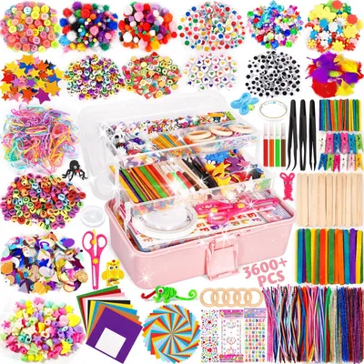 Productafbeelding van Knutselsets voor kinderen, knutselmateriaal in knutselkoffer, doe-het-zelf knutselaccessoires