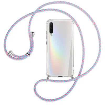 Produktbild von Handykette Backcover-Schutzhülle mit Band (Metall silberfarben) für Xiaomi Mi A3 / Mi CC9e - pink/mint