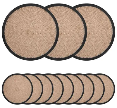 Image de vidaXL Sets de table en jute, 12 pièces, couleur naturelle et noire, diamètre 30 cm