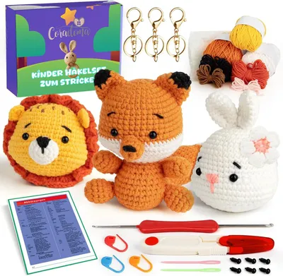 Produktbild von Häkelset Nähset für Kinder – Häkeln und Stricken Amigurumi Starterset für Anfänger | Häkelset Tiere Kuscheltier DIY für Kinder und Erwachsene Crochet