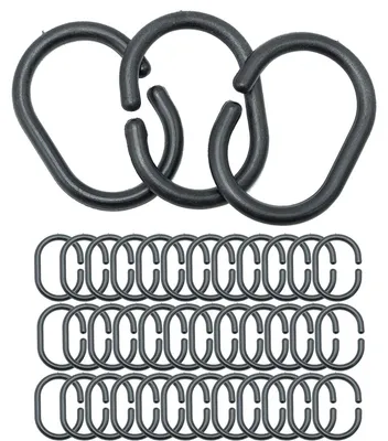 Imagen del producto de Ganchos para cortinas - Plástico - 36 unidades - Negro - Para ventanas, duchas y ropa