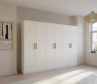 Produktbild von Kleiderschrank Drehtürenschrank Quadra-Spin | 6-türig | alpinweiß | 271x210 | Griff Skandi