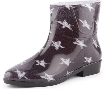 Image de Ladeheid Femmes Bottes courtes en caoutchouc Bottes colorées Chaussures de pluie imperméables avec motif LAZT201802 (Noir/étoiles blanches 101M, 37 UE)