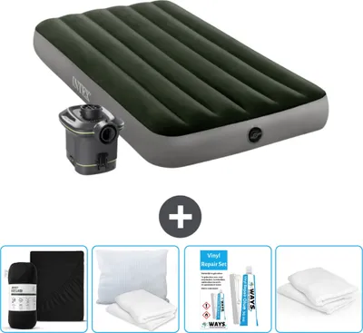 Produktbild von Intex Luftbett - 1 Person - 99 x 191 x 25 cm - Grün - Inklusive Pumpe - Spannbettuch - Küssen - Reperaturset en Kissenschutz