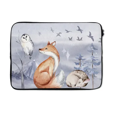 Produktbild von MuchoWow® Laptop Hülle 13 Zoll Winter - Eule - Hirsch - Fuchs Laptoptasche - Laptophülle - Sleeve - Rundumschutz