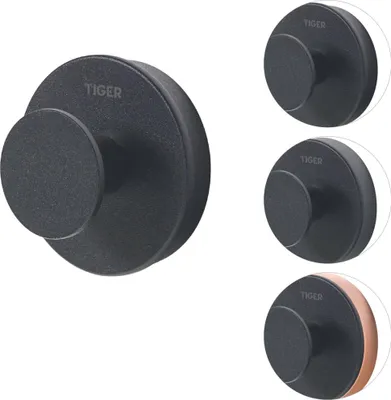 Produktbild von Tiger Urban Haken groß, Handtuchhaken zum Schrauben, Farbe: Schwarz, mit austauschbaren Dekor-Ringen zur individuellen Gestaltung, 1317130746, 5x5 cm