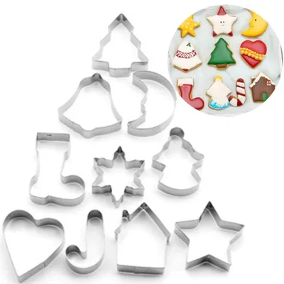 Image de Lot de 10 emporte-pièces de Noël en acier inoxydable pour la pâtisserie, le fondant et la décoration de gâteaux