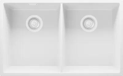 Produktbild von PRIMAGRAN Spülbecken Alles Weiß 76x47cm, Granitspüle 2 Becken + Ablauf-Set, Küchenspüle ab 80er Unterschrank - London Slim Twin