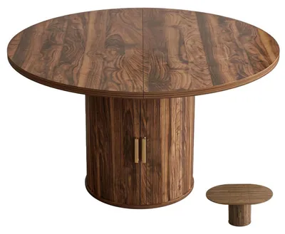 Image de Table de salle à manger ronde extensible, de 110 à 150 cm, pour 4 à 6 personnes, avec rangement intégré