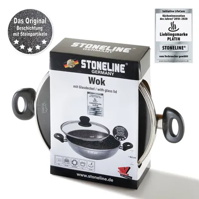 Image de STONELINE® poêle wok 28 cm | avec couvercle - noir
