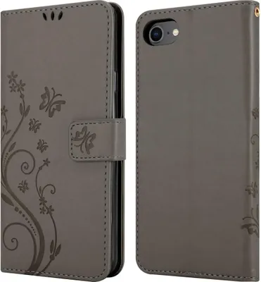 Produktbild von Cadorabo Hülle für Apple iPhone 7 / 7S / 8 / SE 2020 Schutz Hülle in Grau Schutzhülle Handy Hülle Etui Case Blumen