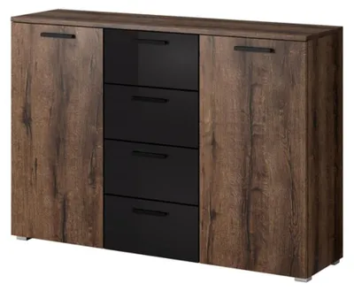 Image de Commode 132 cm « Monastery » en chêne - noir brillant : buffet moderne
