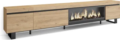 Produktbild von TV-Schrank, Lowboard, 288x35x57 cm, Für großformatiges TV, Elektrokamin XXL, Industriedesign, Eiche