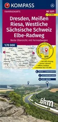 Immagine prodotto di Carta ciclistica KOMPASS 3371 Dresda, Meissen, Svizzera occidentale 1:70.000
