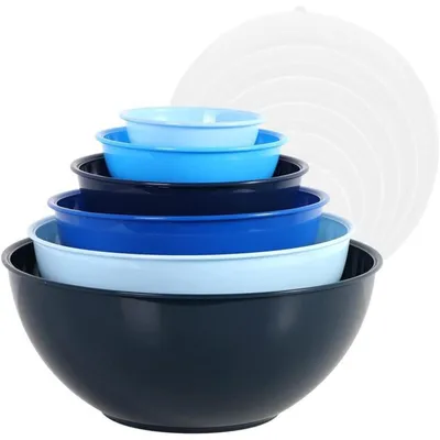 Productafbeelding van Roerkommen, set van 12, met plastic deksels, stapelbaar, blauw