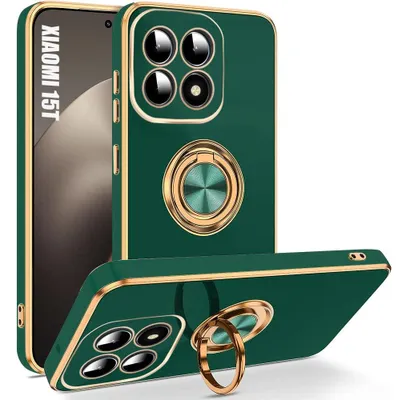 Image de Coque pour Xiaomi 15T, Protection Antichoc Anti-Rayures Slim avec Anneau Rotatif - Vert Nuit