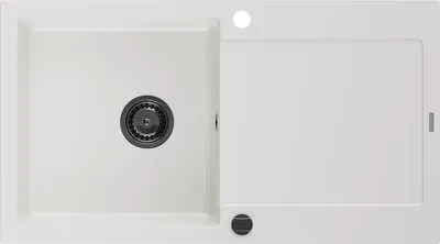 Image de Mexen Leo Evier 1 bac en granit avec égouttoir 900 x 500 mm, blanc, siphon noir - 6501901010-20-B